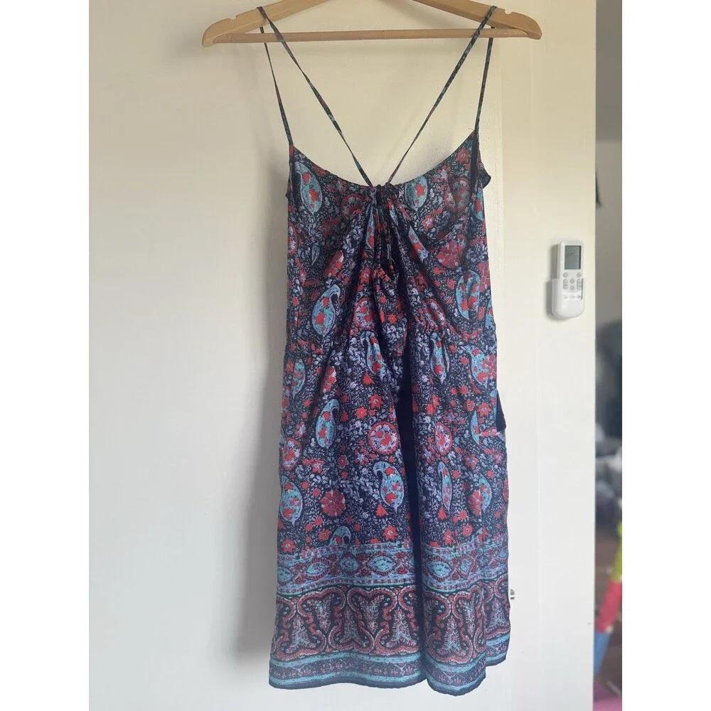 NEW Y2K American Eagle Paisley Midi Dress L Boho Fairy sun dress Pockets ruffle - Picture 2 of 16